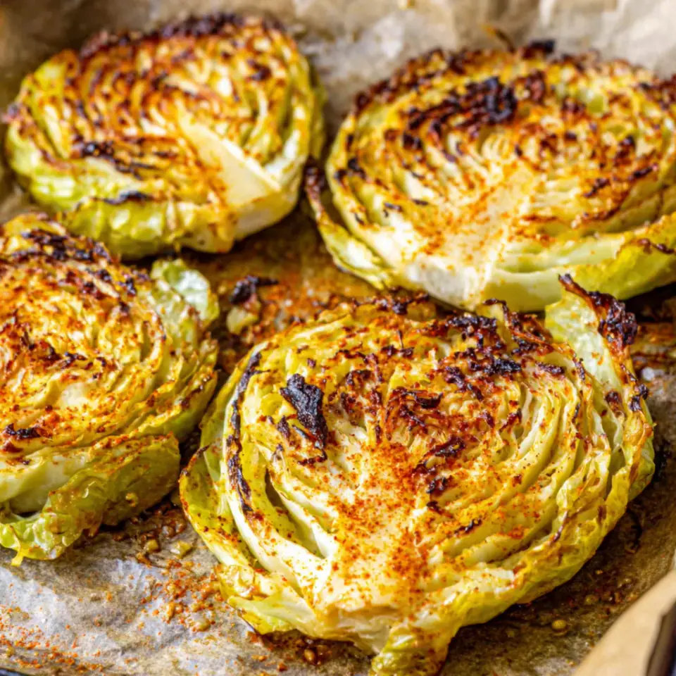 Roasted Cabbage Steaks served on the table