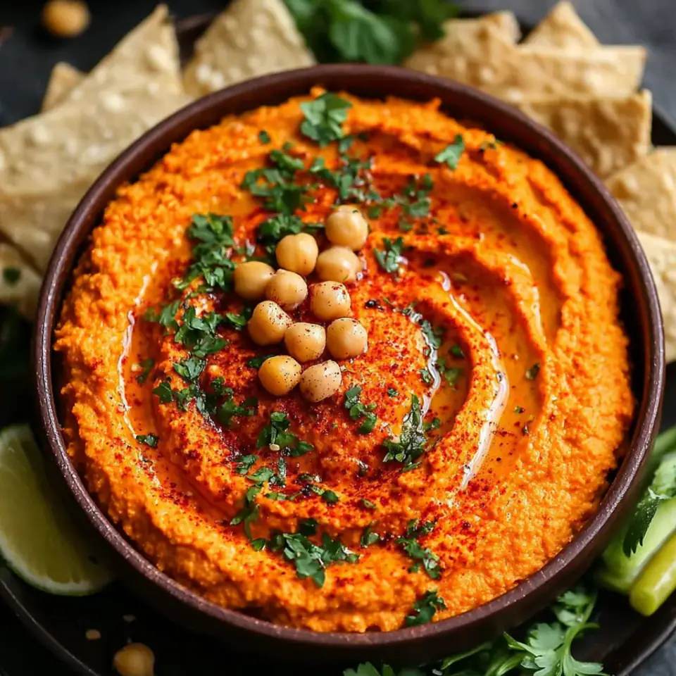 A close look at Roasted Red Pepper Hummus