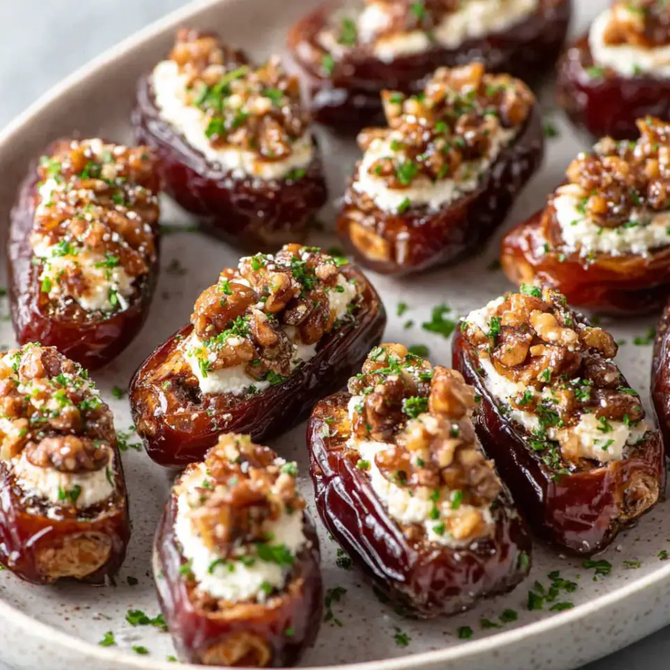 Roasted Stuffed Dates with Goat Cheese, ready to serve