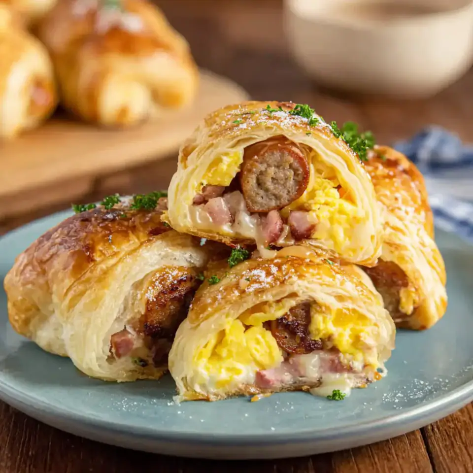 Sausage Egg Breakfast Roll-Ups served on the table