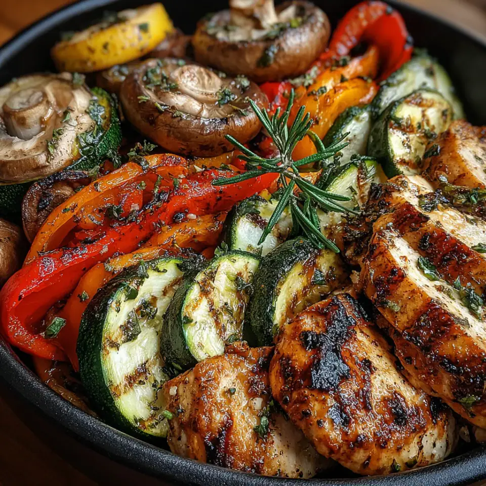 Lemon Herb Grilled Chicken and Vegetables, ready to serve