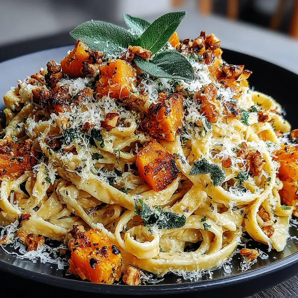 Savory Butternut Squash & Sage Pasta, ready to serve