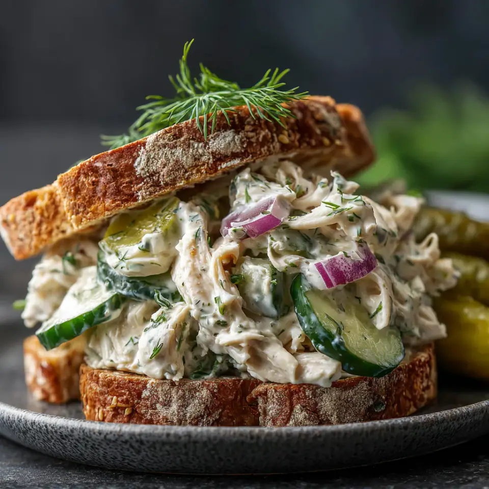 Savory Dill Pickle Chicken Salad, ready to serve