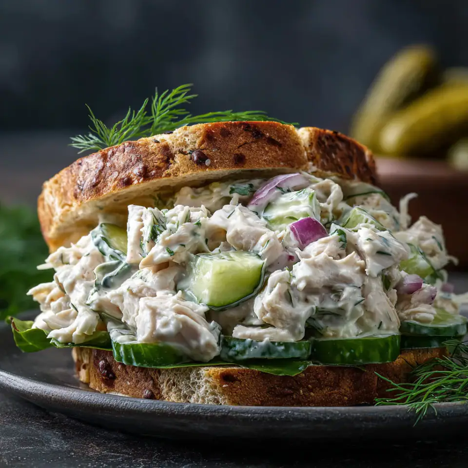 Savory Dill Pickle Chicken Salad served on the table