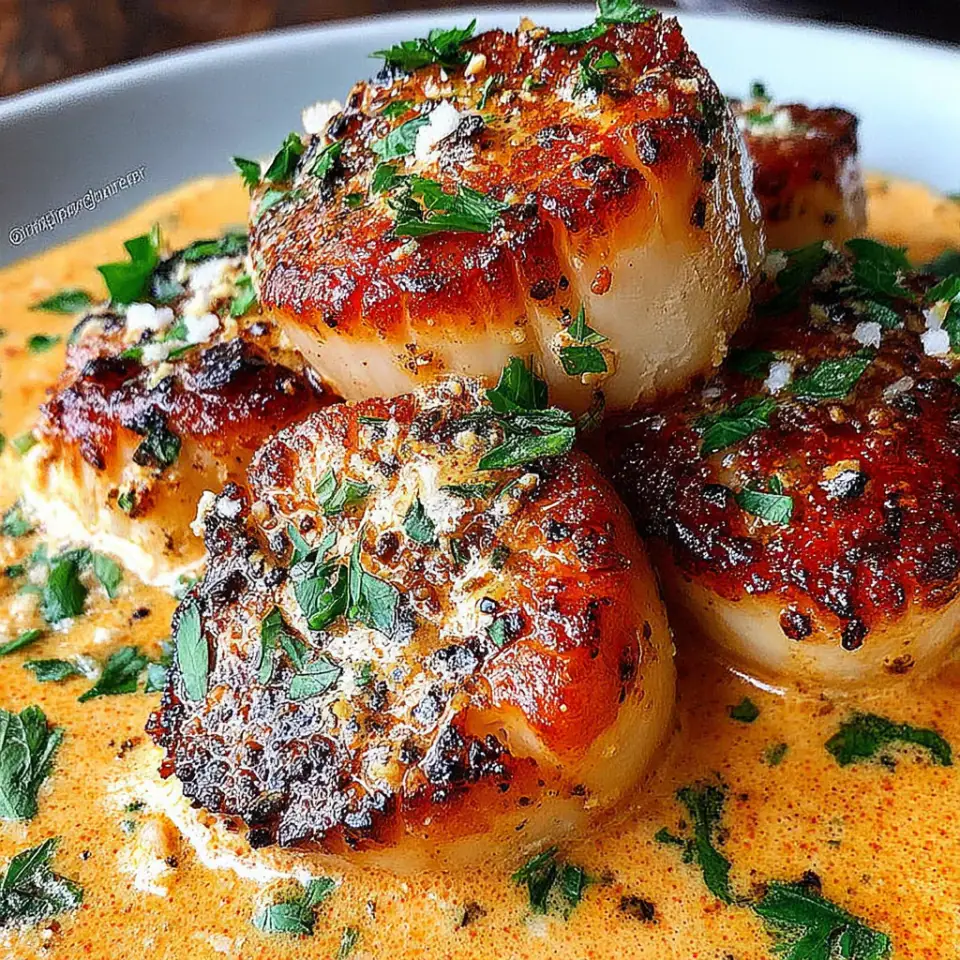 A close look at Seared Scallops with Spicy Cajun Cream Sauce