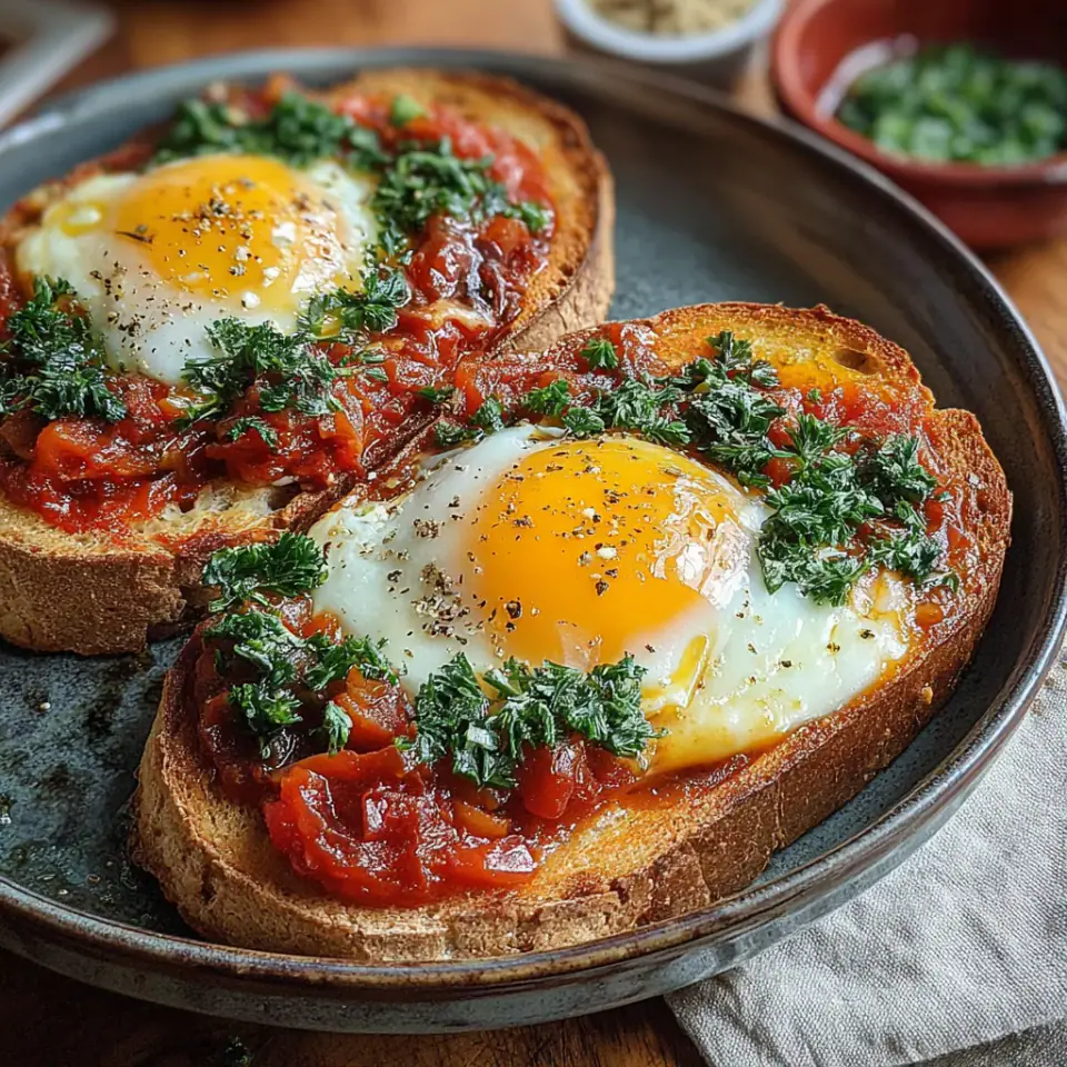 Shakshouka Toast served on the table