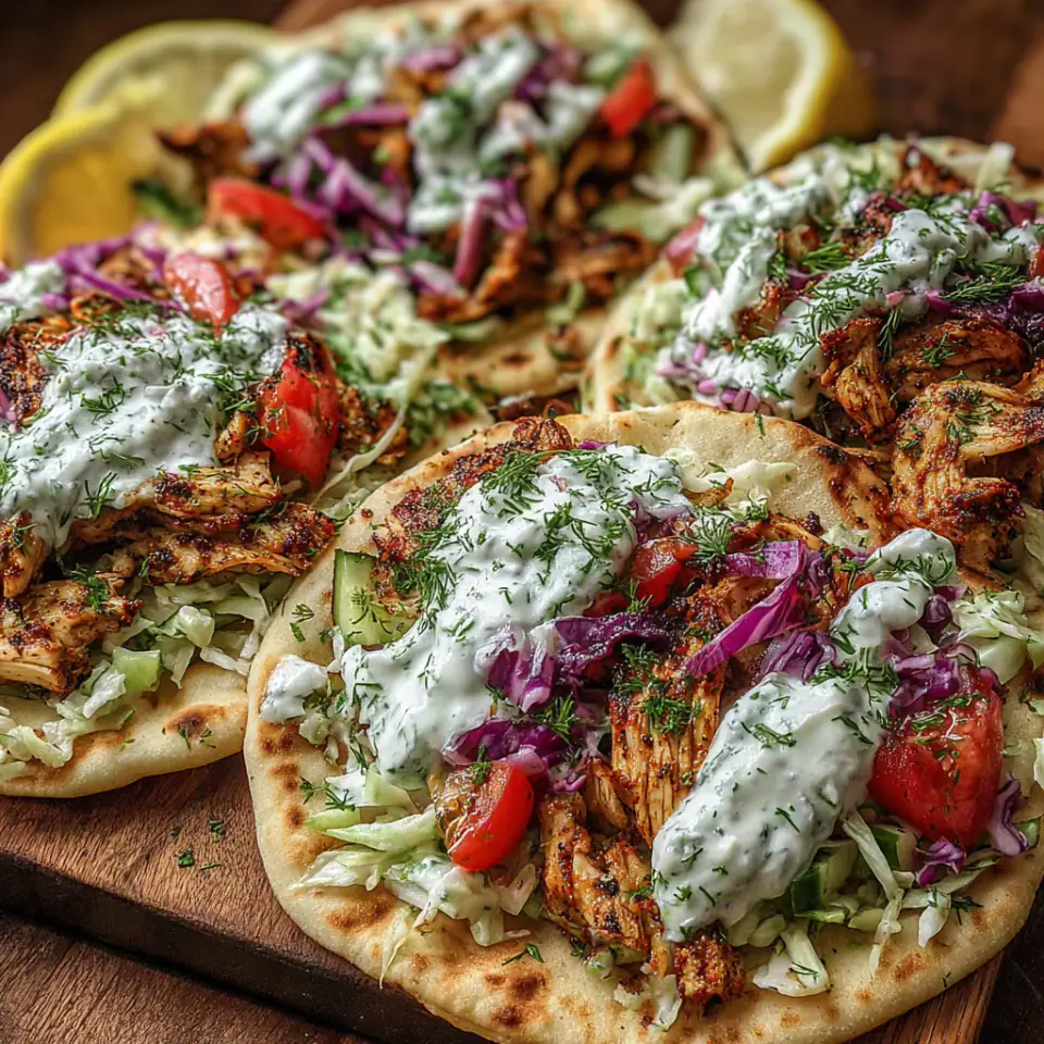 Sheet Pan Chicken Pitas with Fresh Herb Ranch Slaw, ready to serve