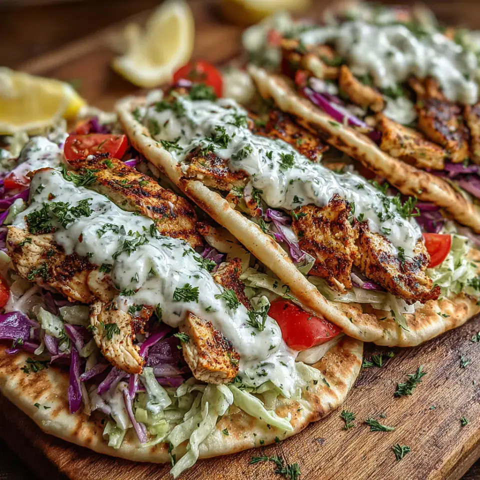 Sheet Pan Chicken Pitas with Fresh Herb Ranch Slaw served on the table