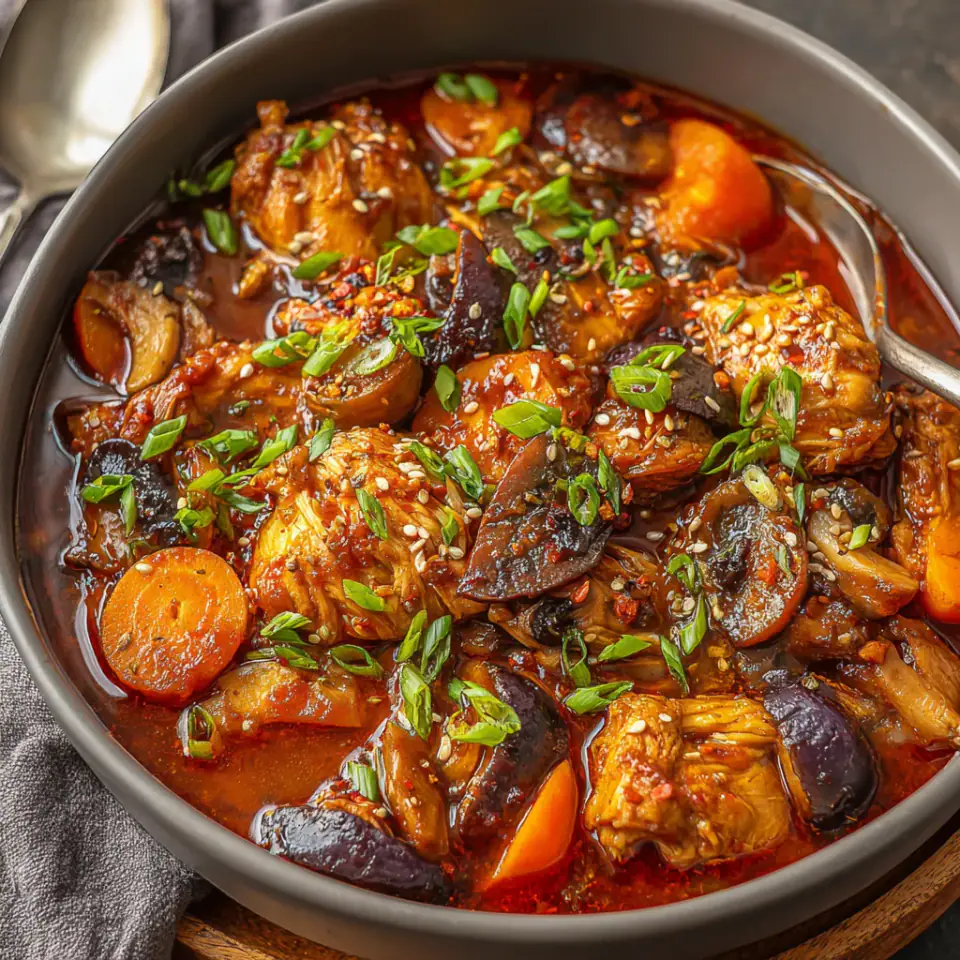 Slow Cooker Korean Chicken Stew served on the table