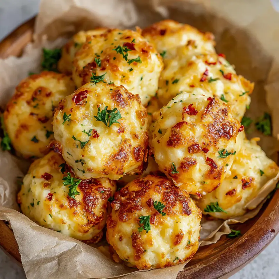Spicy Garlic Herb Cheese Bites served on the table