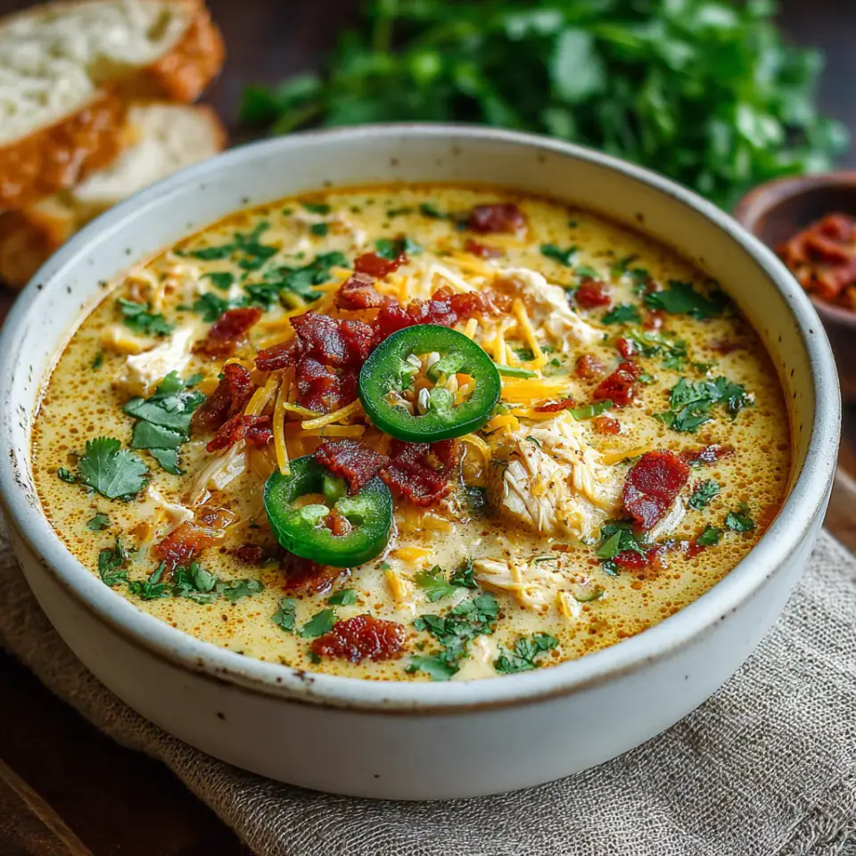 Spicy Jalapeño Popper Chicken Soup, ready to serve
