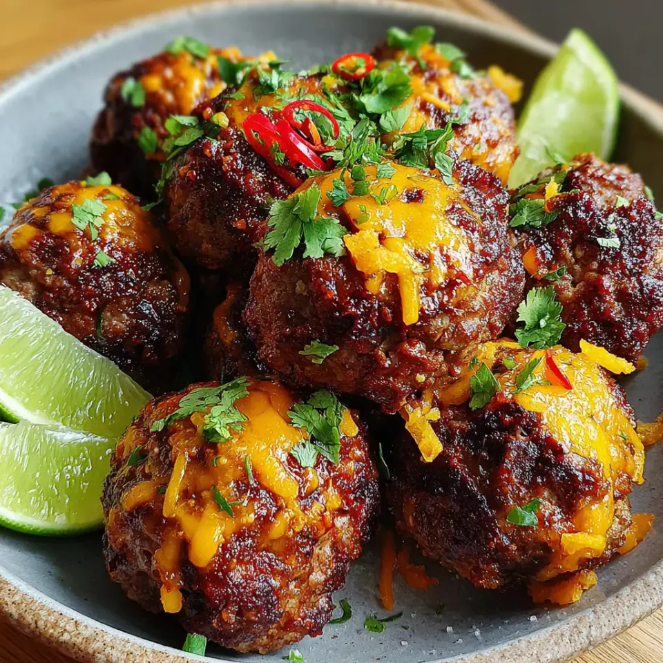 Spicy Mexican Meatballs with Cheddar and Jalapeño, ready to serve
