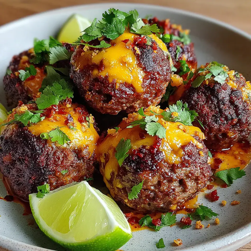Spicy Mexican Meatballs with Cheddar and Jalapeño served on the table