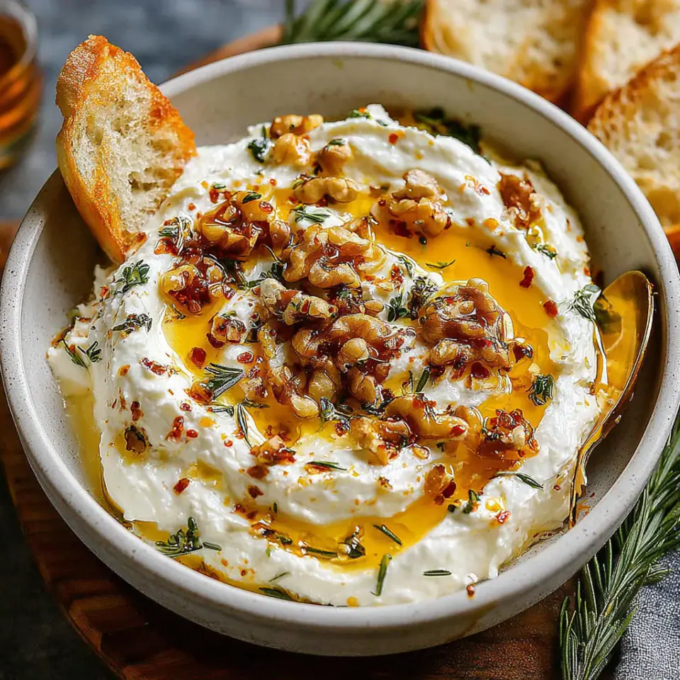 Spicy Ricotta Dip with Hot Honey, ready to serve