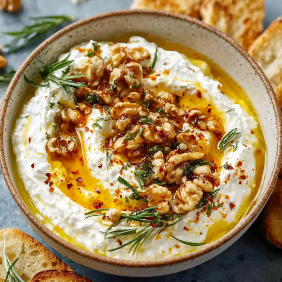 A close look at Spicy Ricotta Dip with Hot Honey