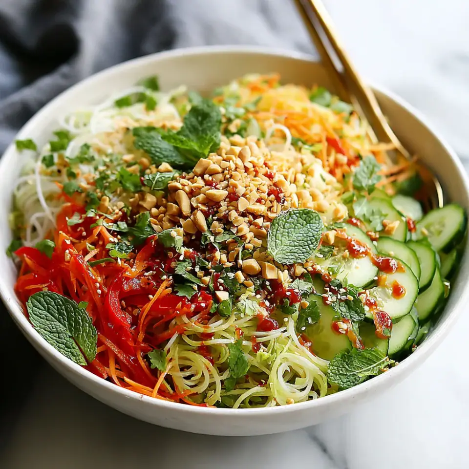 Spring Roll Salad with Spicy Ginger Dressing, ready to serve