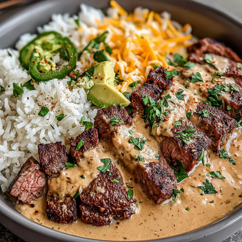 A close look at Steak Queso Rice