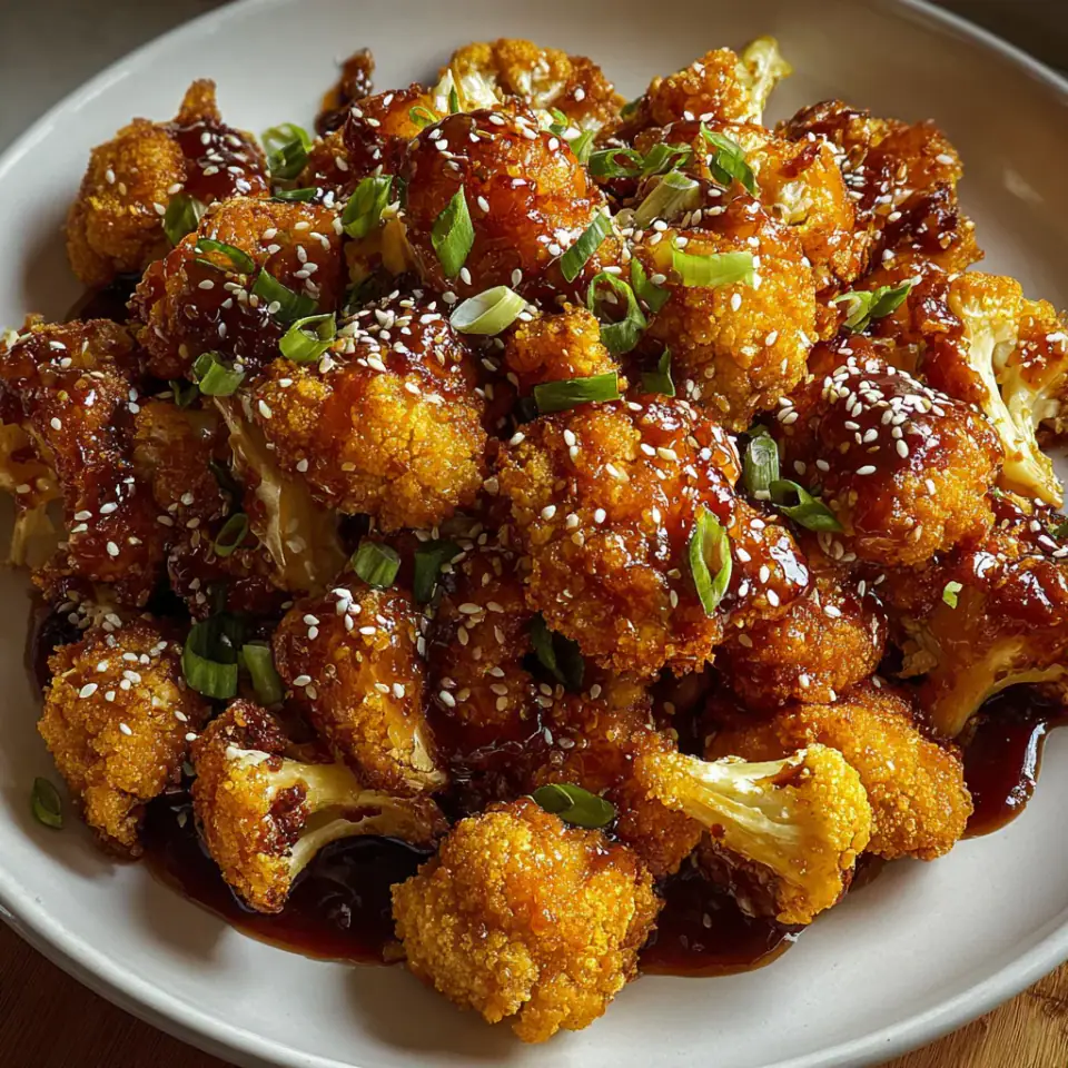 Sticky Sesame Cauliflower, ready to serve