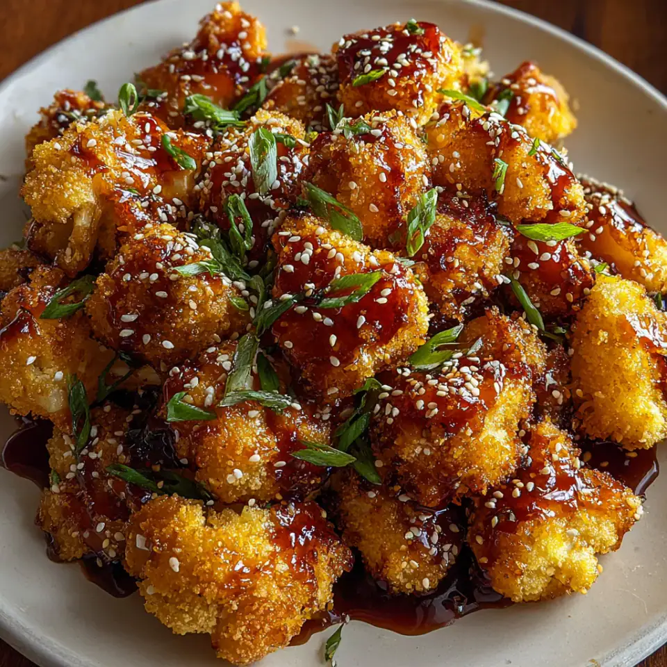Sticky Sesame Cauliflower served on the table