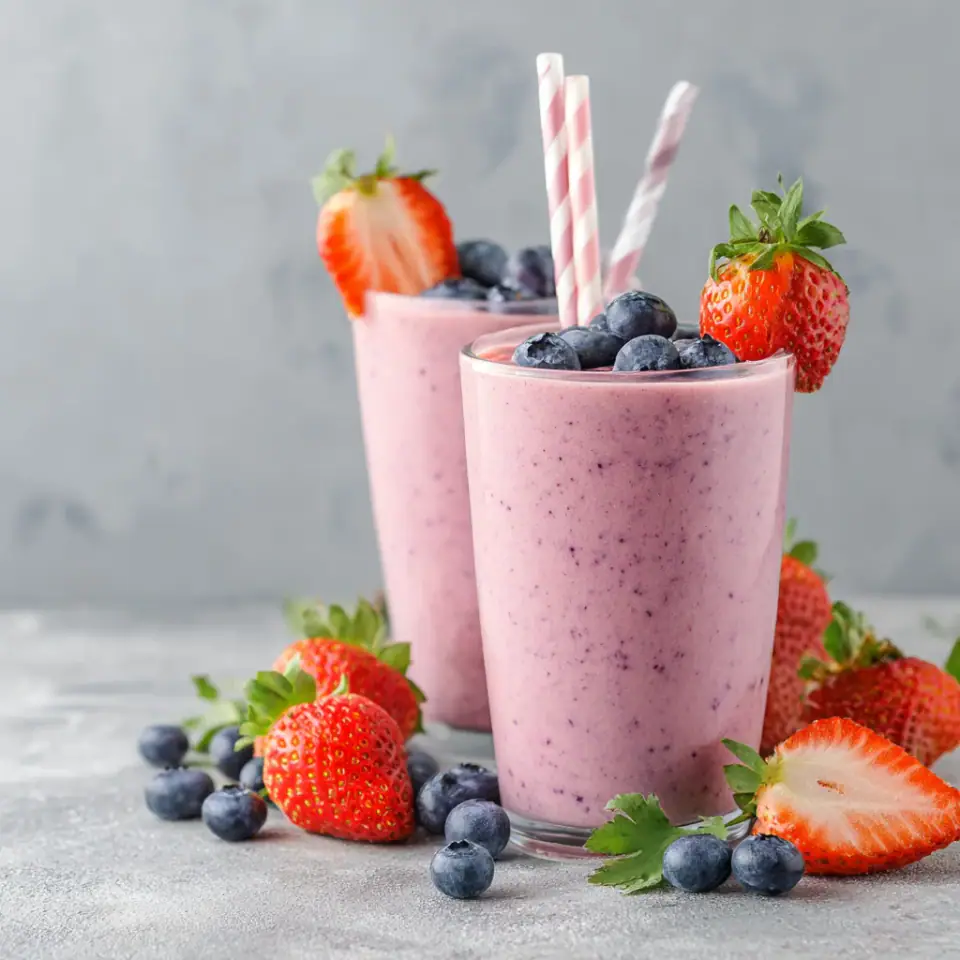 Strawberry Blueberry Smoothie served on the table