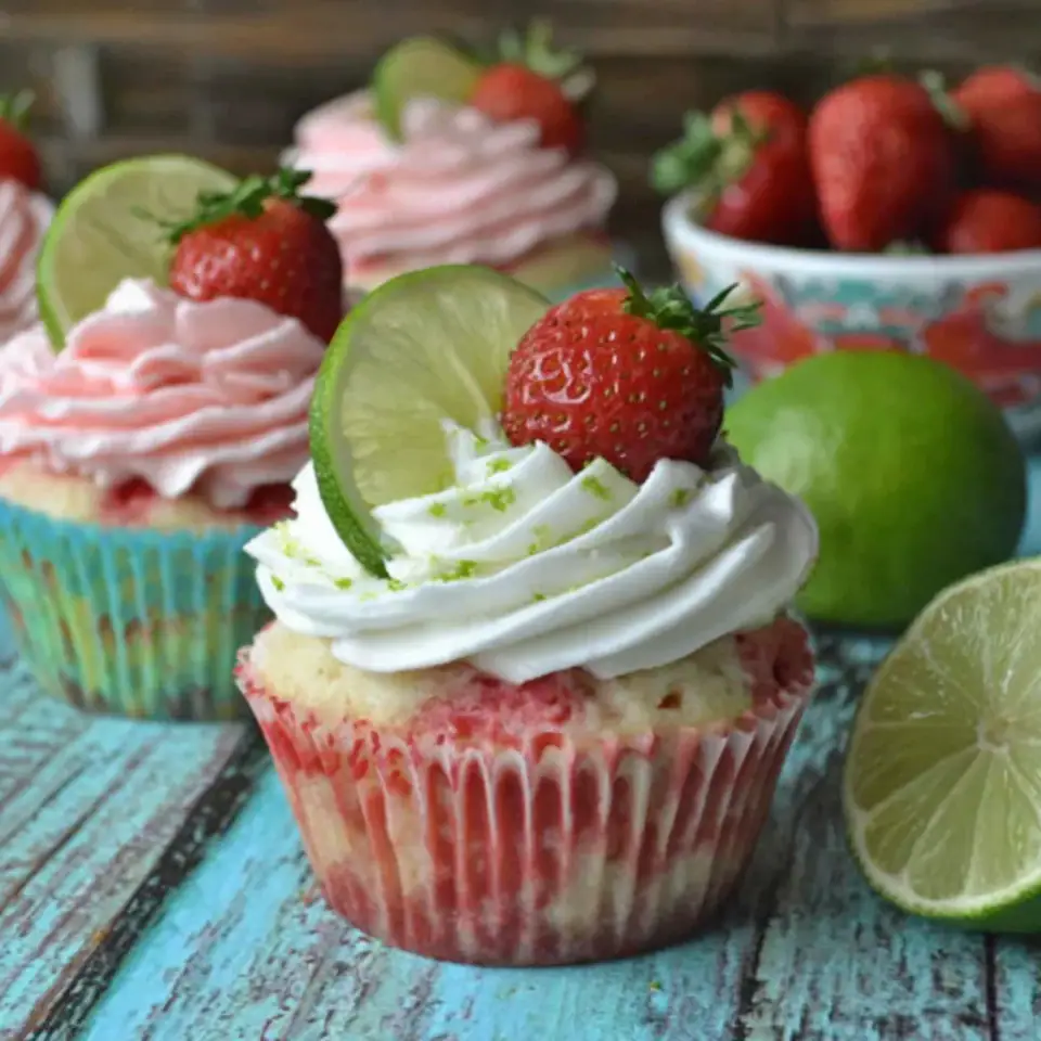 A close look at Strawberry Margarita Cupcakes