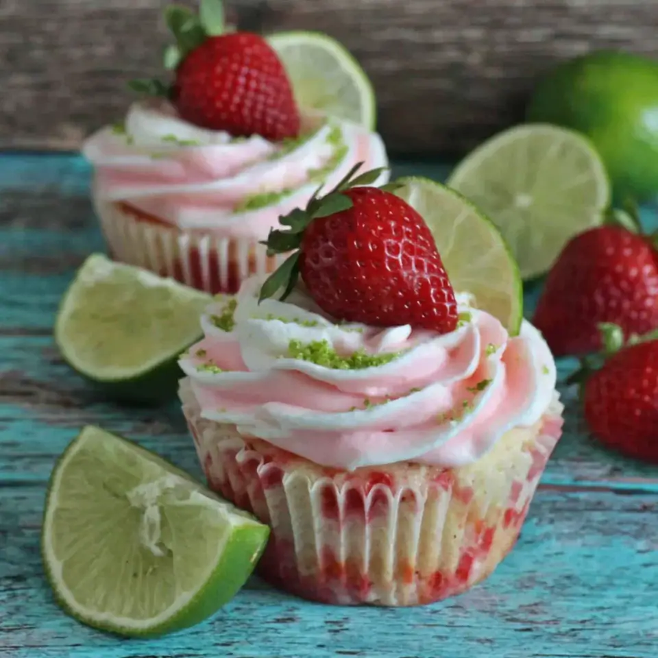 Strawberry Margarita Cupcakes served on the table