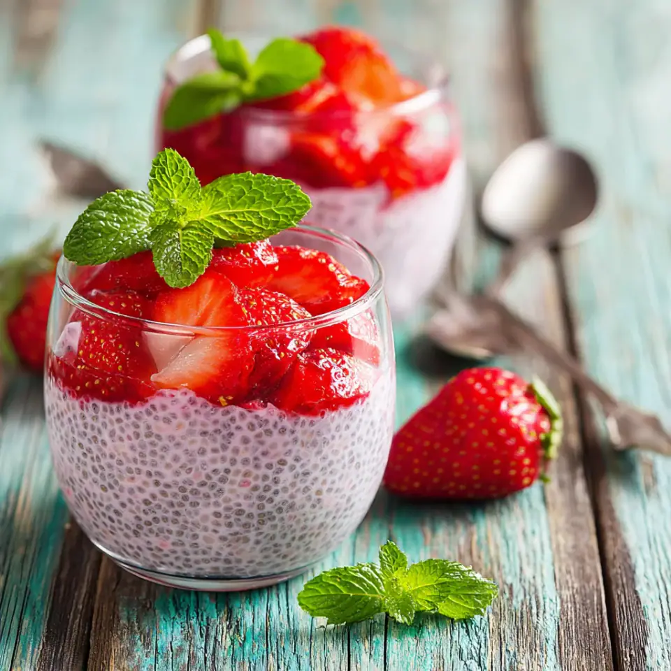 Strawberry Pink Chia Pudding, ready to serve