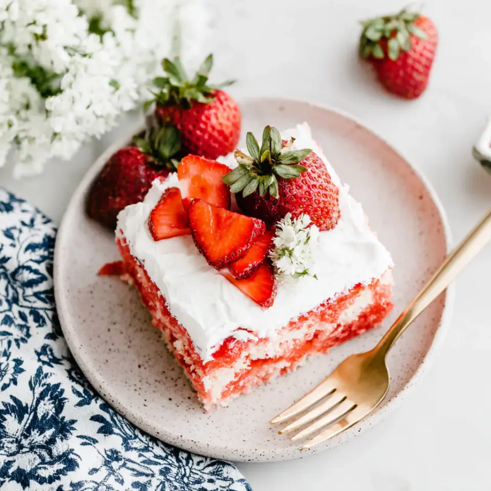 A close look at Strawberry Poke Cake