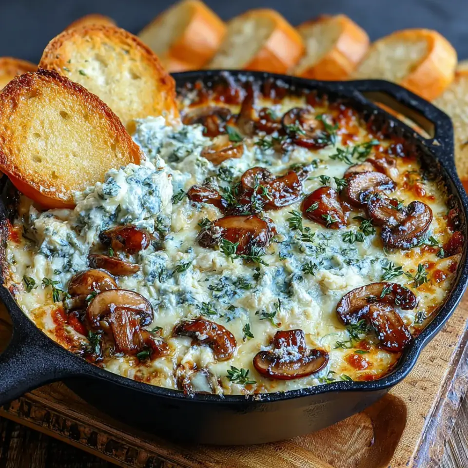 Stuffed Mushroom Dip served on the table