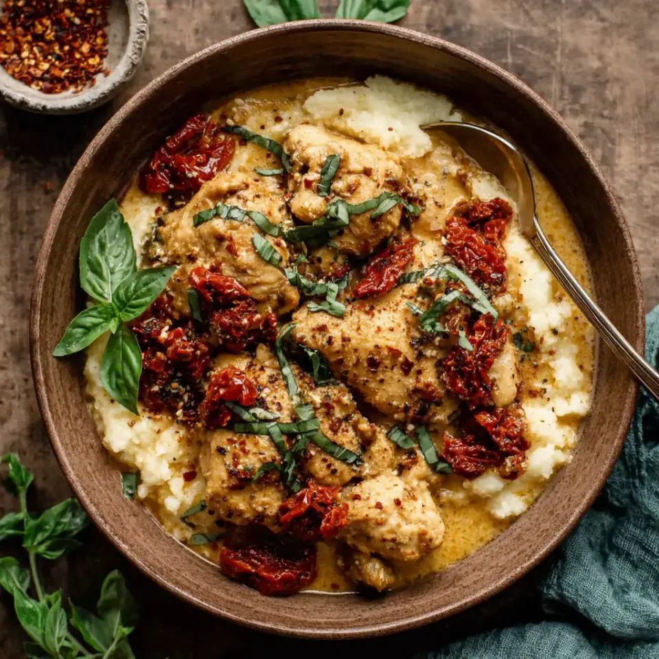 Sun-Dried Tomato Crockpot Chicken, ready to serve