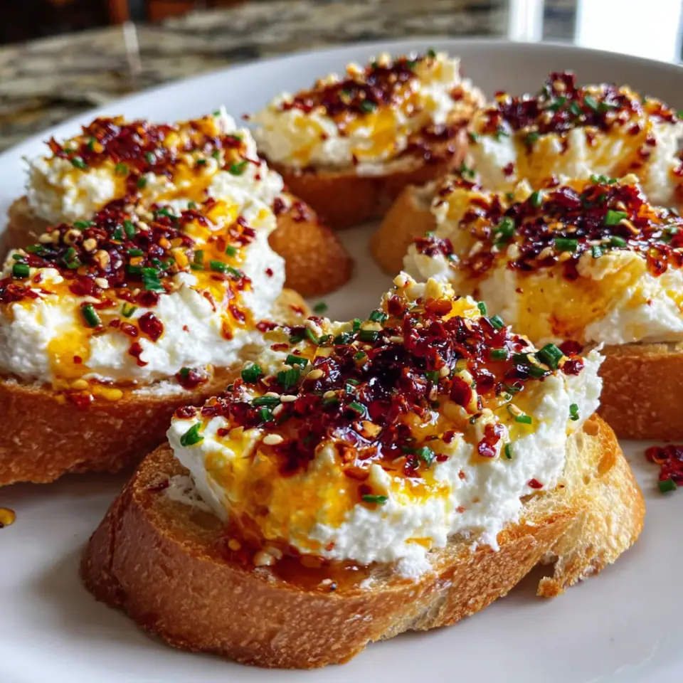 Whipped Feta Crostini with Hot Honey