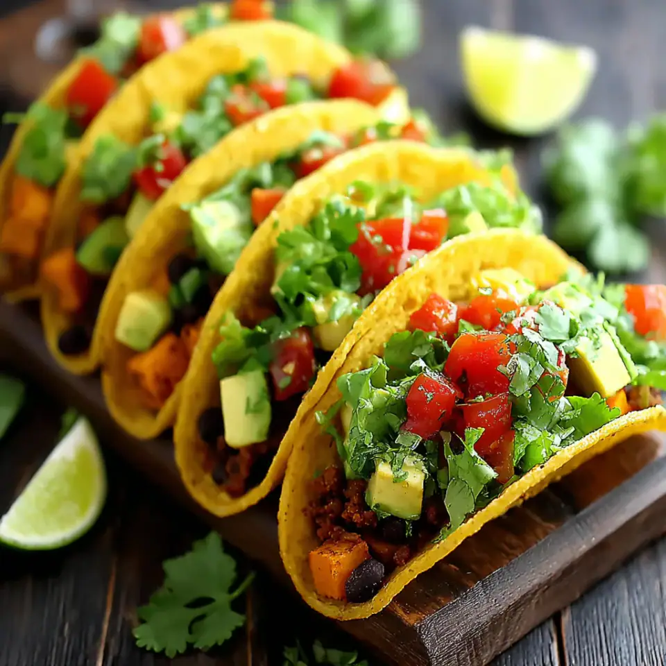 Sweet Potato and Black Bean Tacos, ready to serve