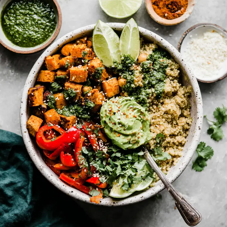 Sweet Potato Buddha Bowl with Chickpeas, ready to serve