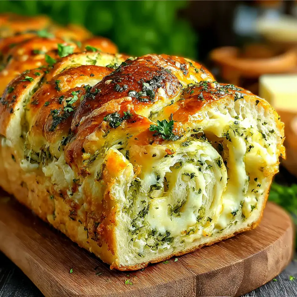 Swirled Garlic Herb And Cheese Bread, ready to serve