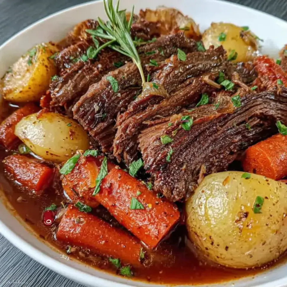 Crock Pot Chuck Roast with Vegetables, ready to serve
