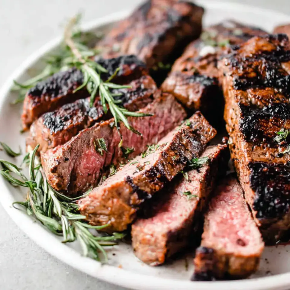 Easy Steak Marinade with Lemon, Garlic and Herbs, ready to serve