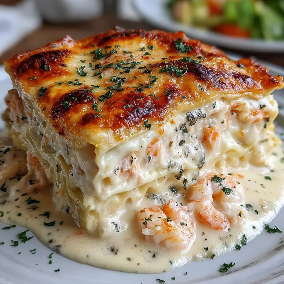 A close look at Creamy Seafood Lasagna