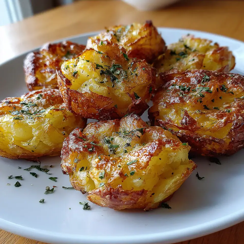 Crispy Air Fryer Smashed Potatoes served on the table