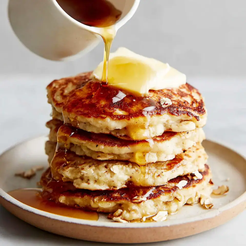 Easy Oatmeal Pancakes served on the table