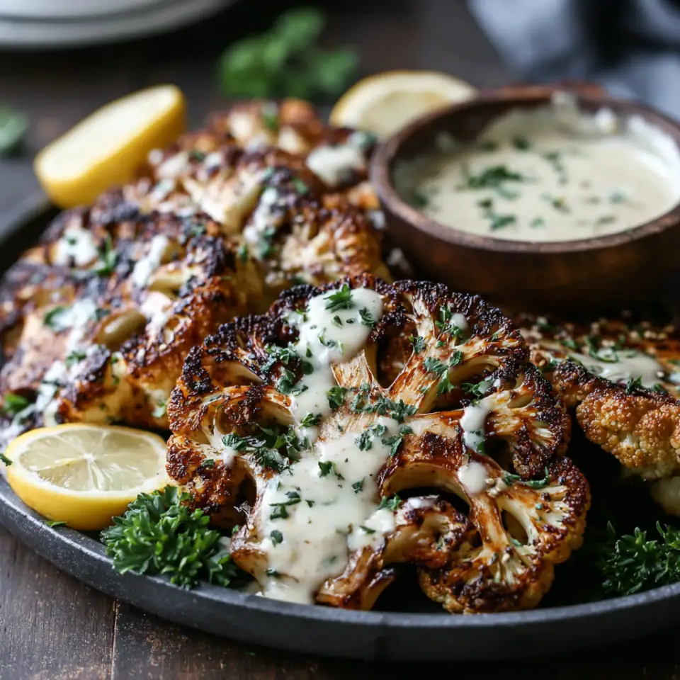 Roasted Cauliflower Steaks with Lemon Tahini Sauce