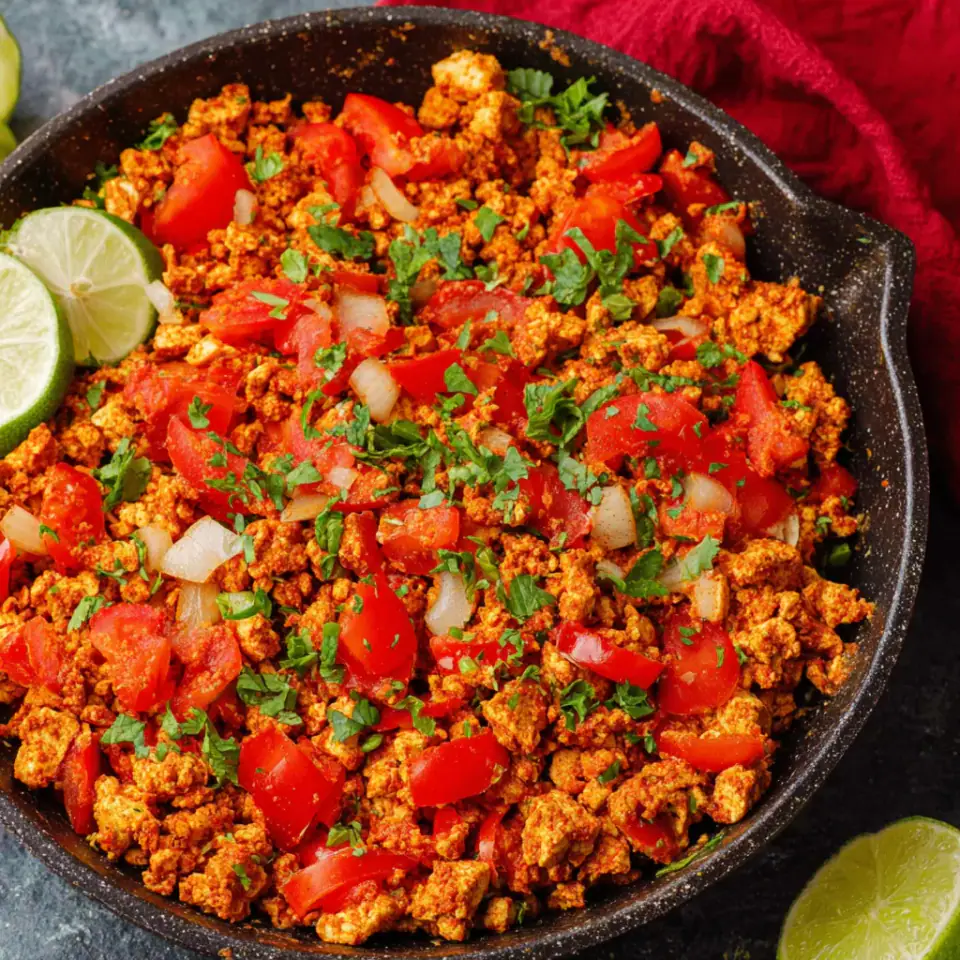 Tofu Sofritas with Tomato and Adobo, ready to serve
