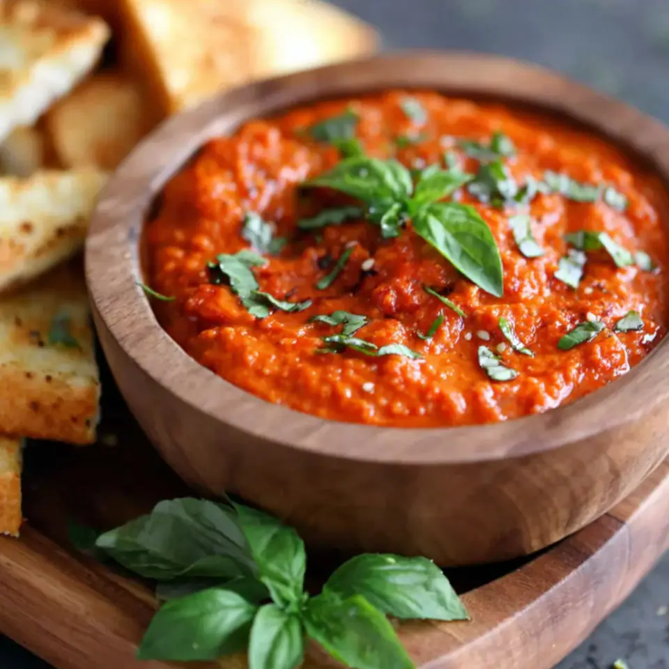 Tomato Basil Dip served on the table