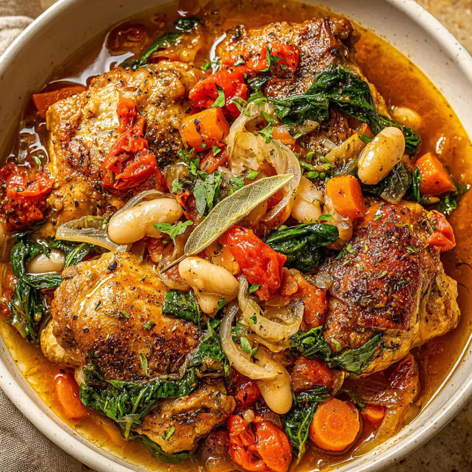 Tuscan Slow Cooker Chicken Stew, ready to serve