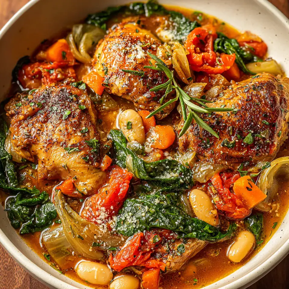 Tuscan Slow Cooker Chicken Stew served on the table
