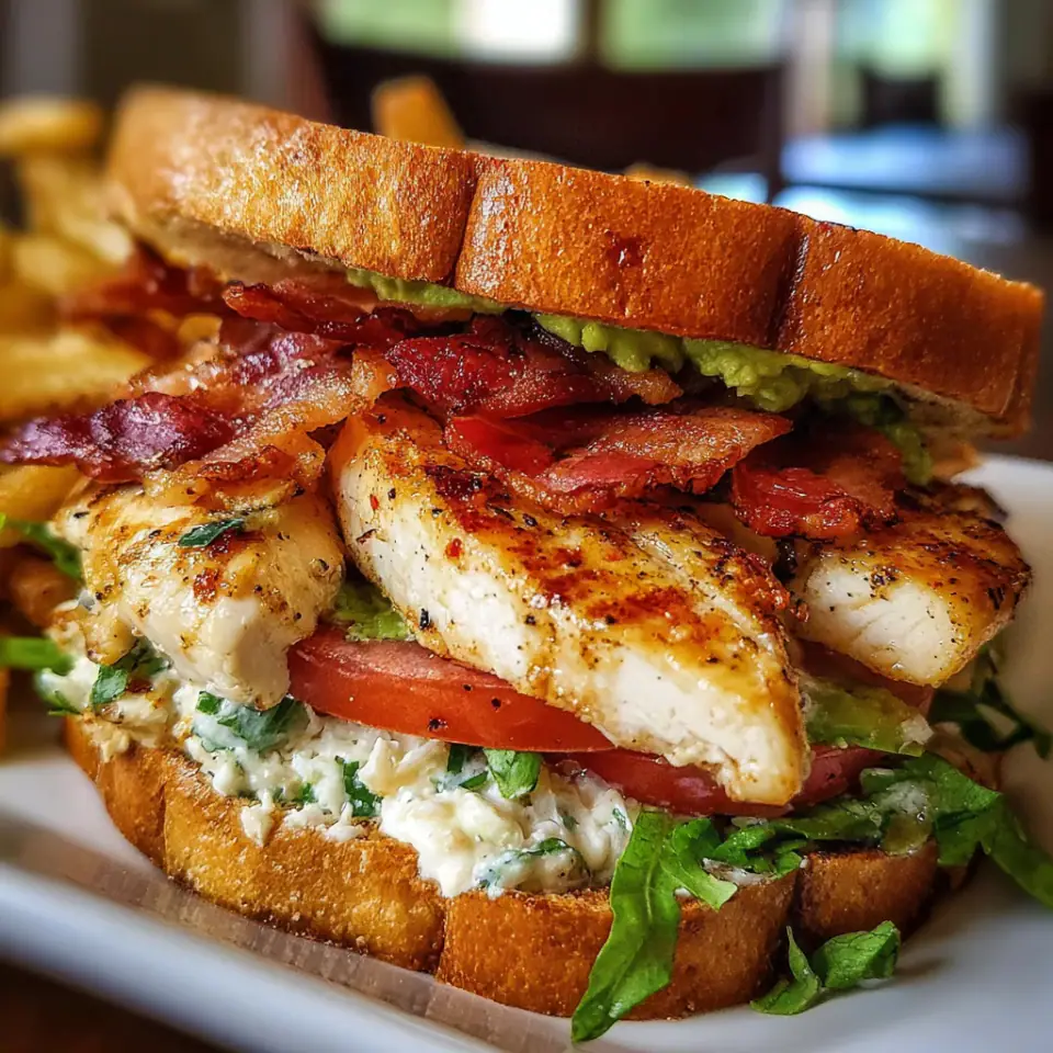 Loaded Chicken Club Sandwich with Bacon and Avocado Ranch