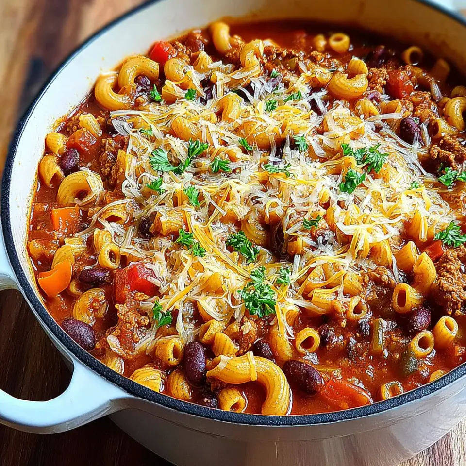 One Pot Vegetarian Chili Mac and Cheese, ready to serve