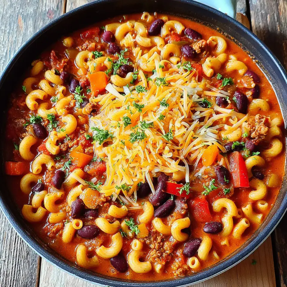 A close look at One Pot Vegetarian Chili Mac and Cheese