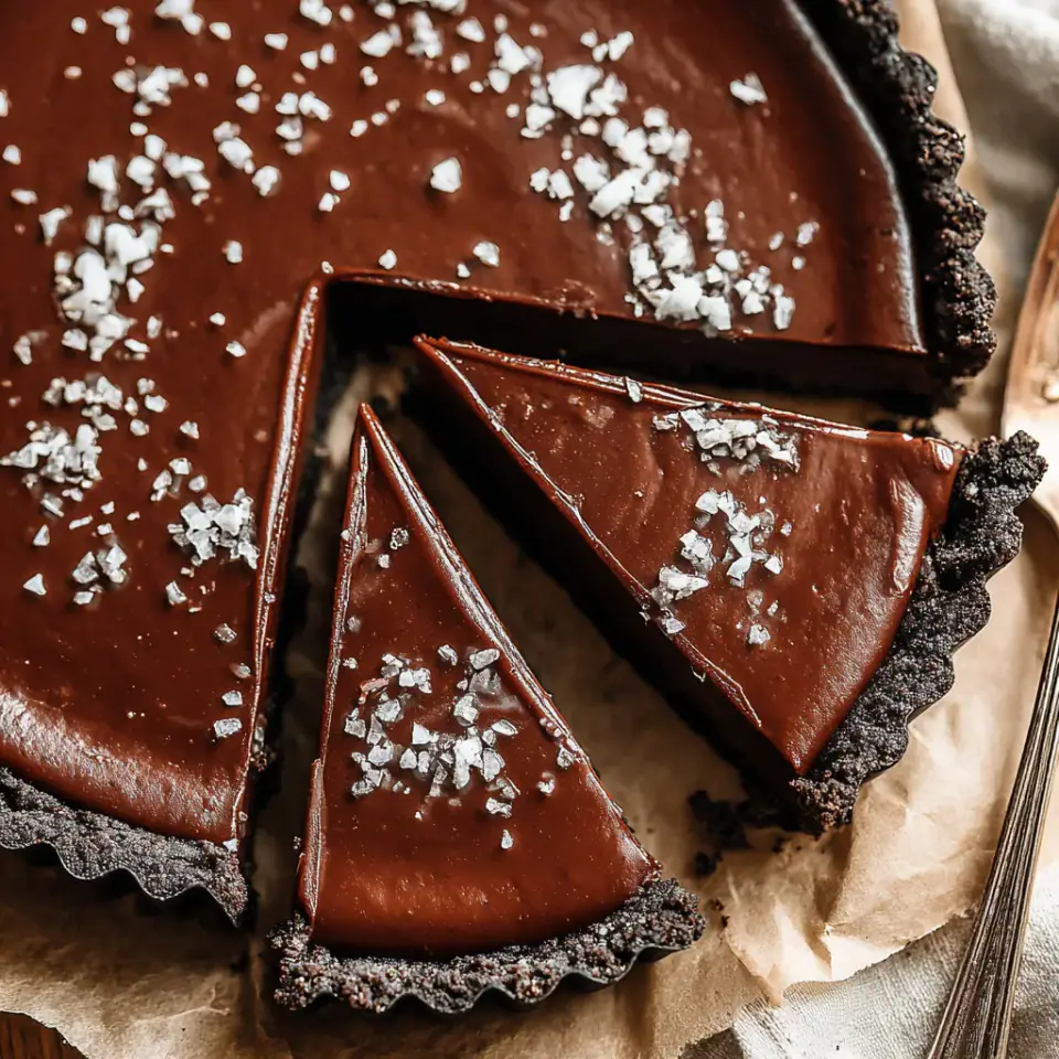 Vegan Chocolate Tart served on the table