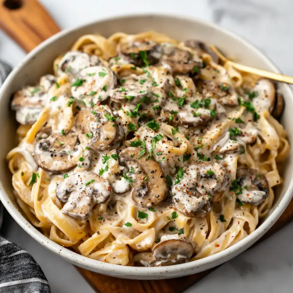 Vegan Mushroom Stroganoff, ready to serve