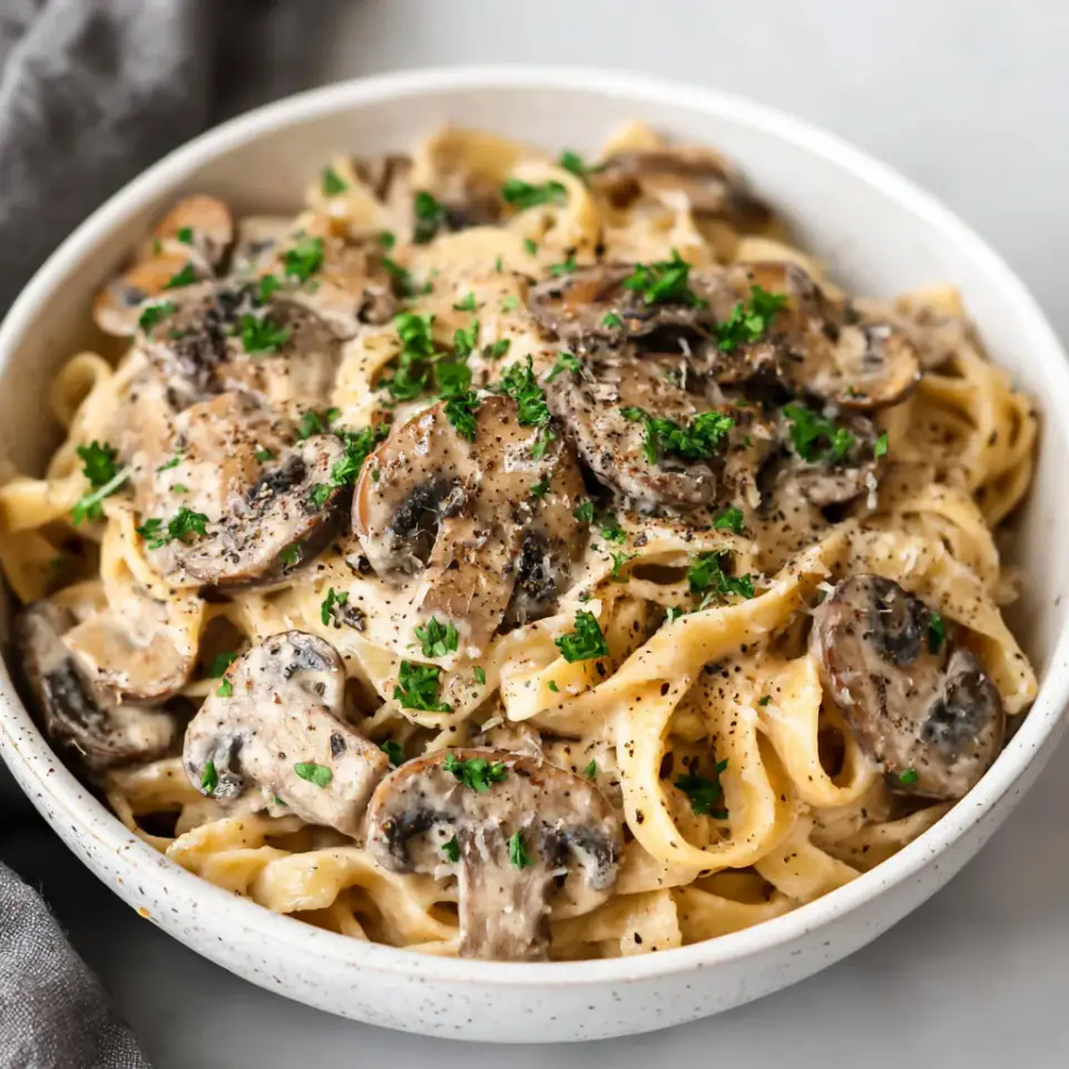 Vegan Mushroom Stroganoff served on the table